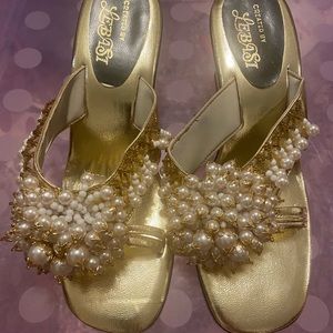 1960s Vintage Heavily Beaded Embellished Heels By Lebasi never worn size 2.5